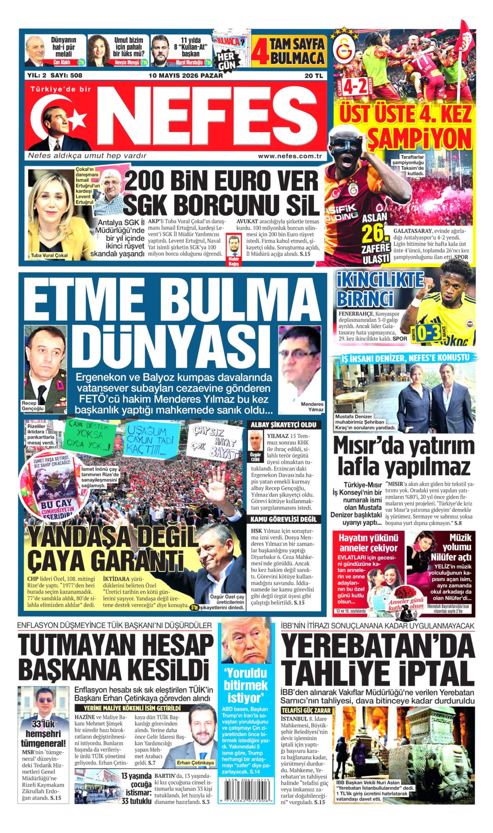 Gazeteler Galatasaray'ın 26. şampiyonluğunu nasıl gördü? (10 Mayıs 2026 gazete manşetleri)