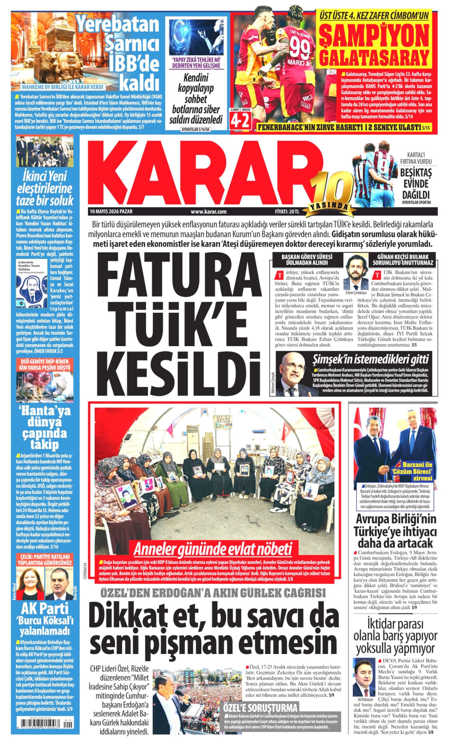 Gazeteler Galatasaray'ın 26. şampiyonluğunu nasıl gördü? (10 Mayıs 2026 gazete manşetleri)