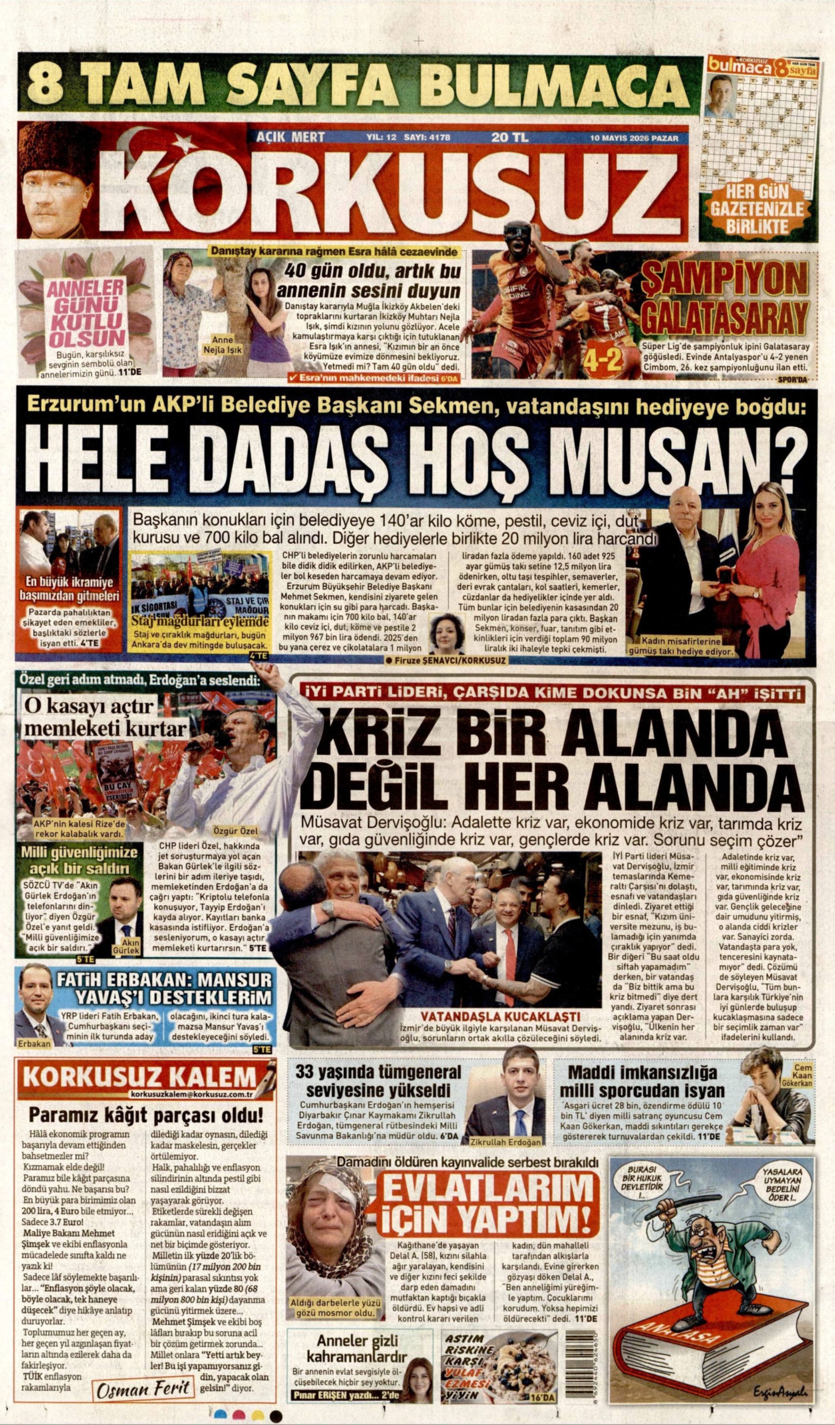 Gazeteler Galatasaray'ın 26. şampiyonluğunu nasıl gördü? (10 Mayıs 2026 gazete manşetleri)