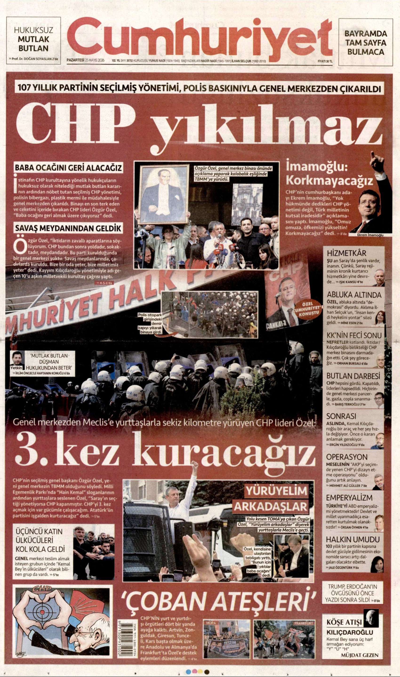 Gazeteler CHP Genel Merkezi'ne yapılan polis müdahalesini nasıl gördü?