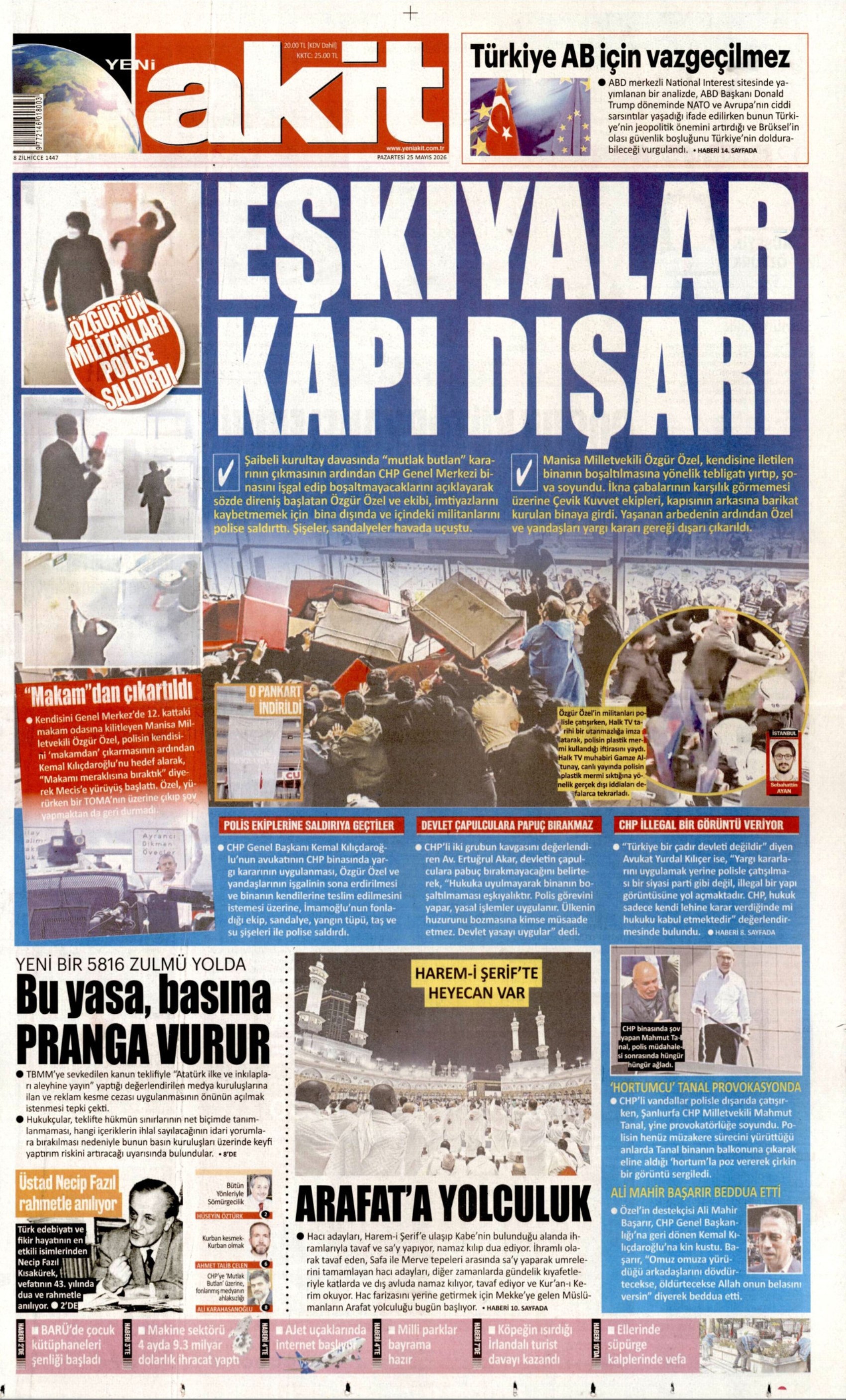 Gazeteler CHP Genel Merkezi'ne yapılan polis müdahalesini nasıl gördü?