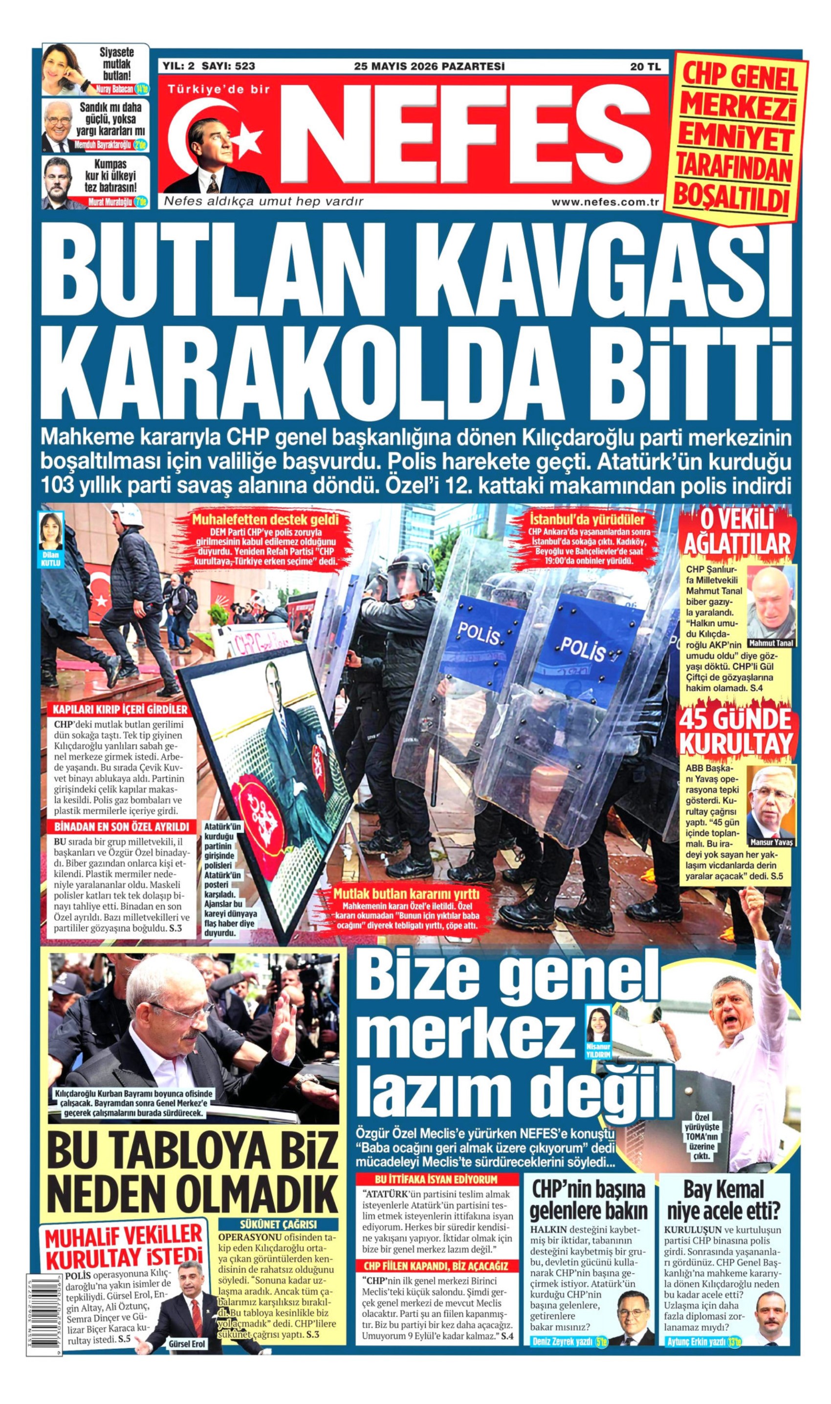 Gazeteler CHP Genel Merkezi'ne yapılan polis müdahalesini nasıl gördü?