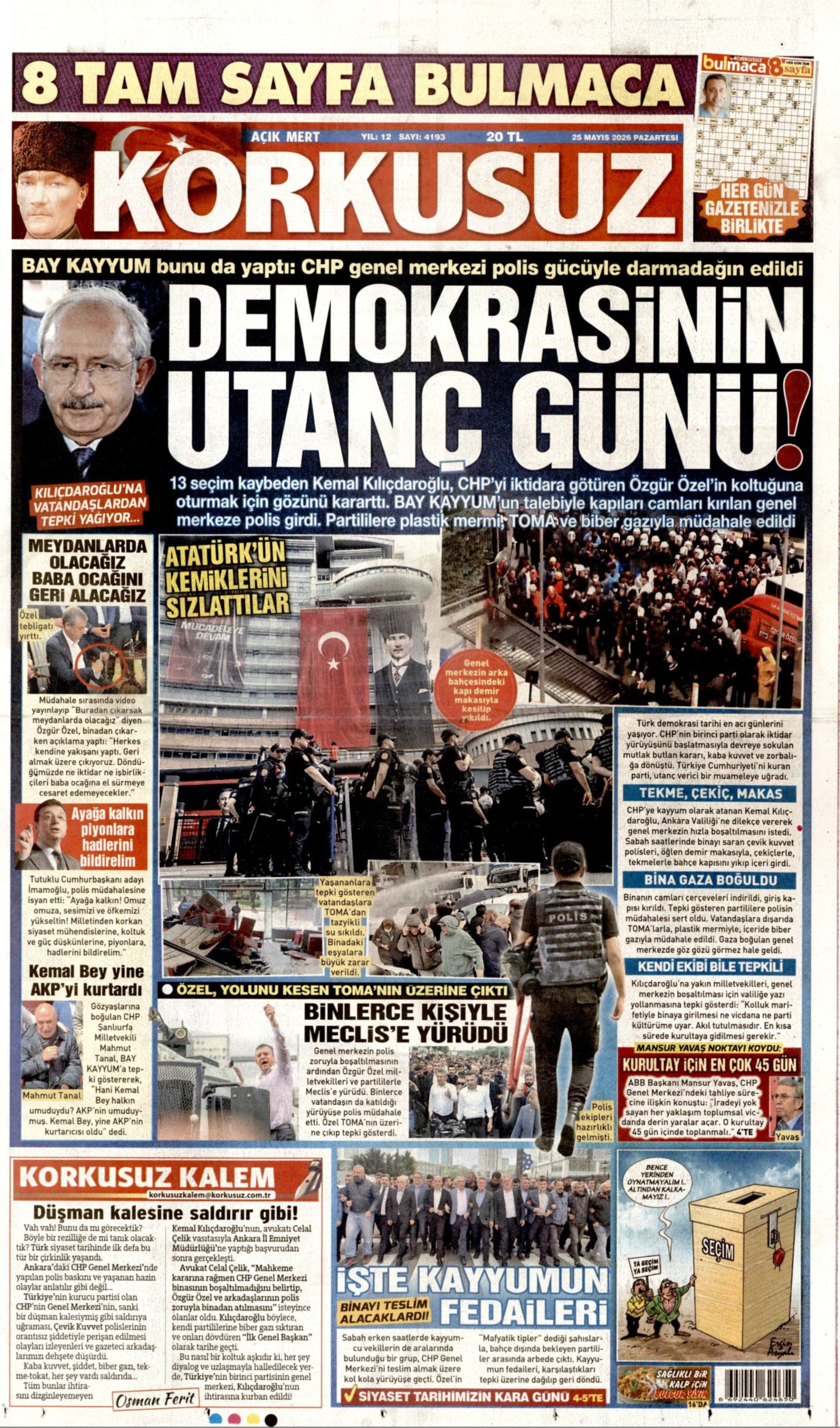 Gazeteler CHP Genel Merkezi'ne yapılan polis müdahalesini nasıl gördü?