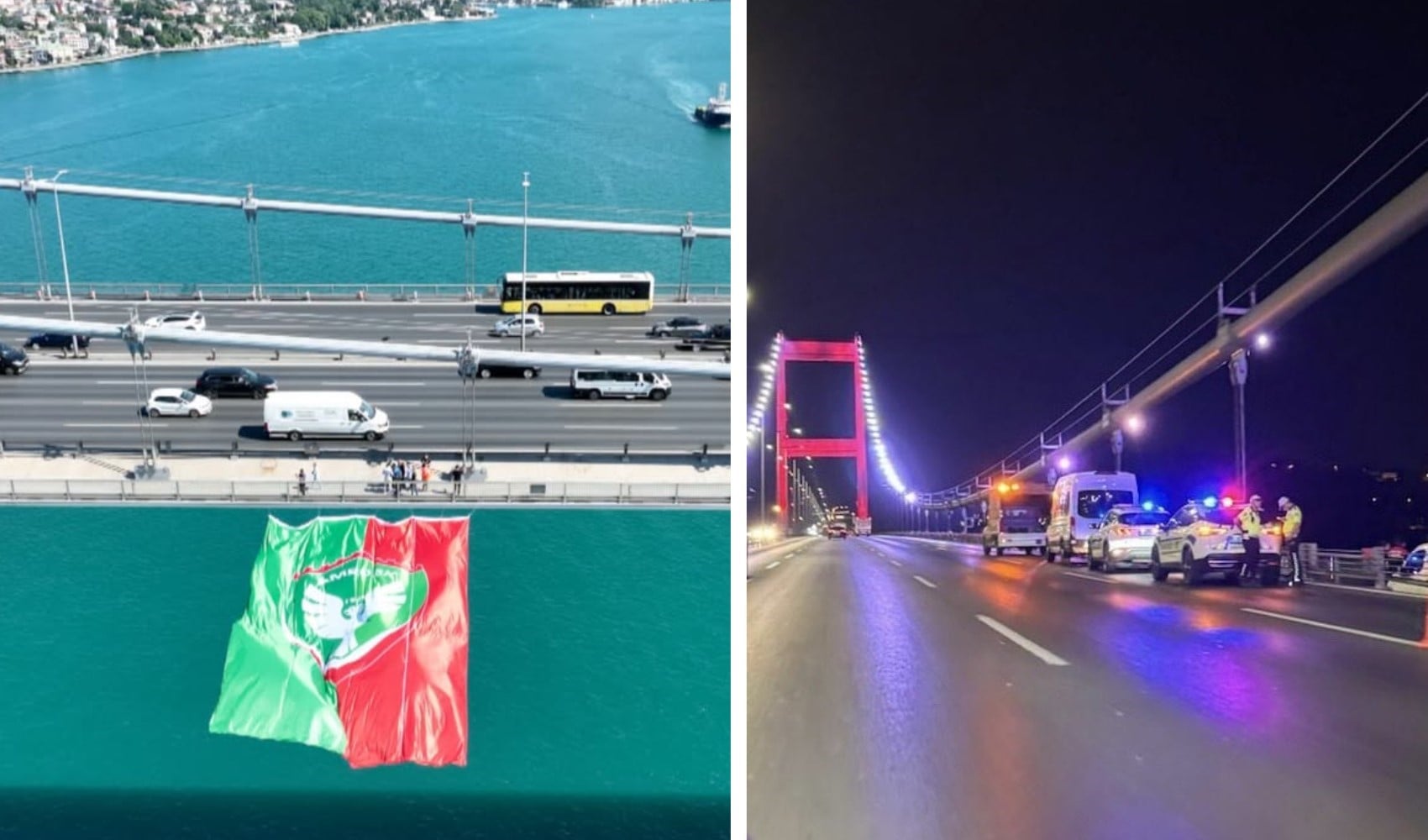 FSM Köprüsü'ndeki Amedspor bayrağına polis koruması