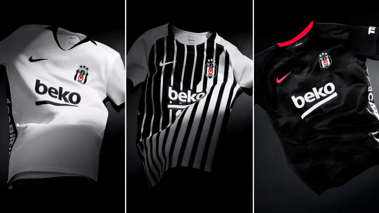 Beşiktaş’ın yeni sezon formalarının yakın plan tanıtım görseli.