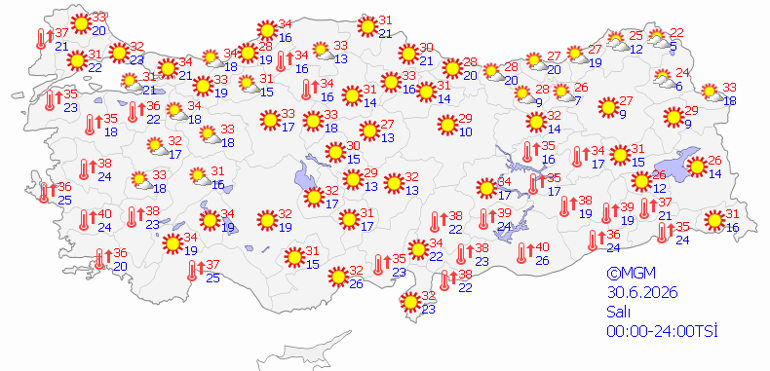 30 Haziran hava durumu haritaları: Sıcaklıklar artıyor, yağış beklenmiyor