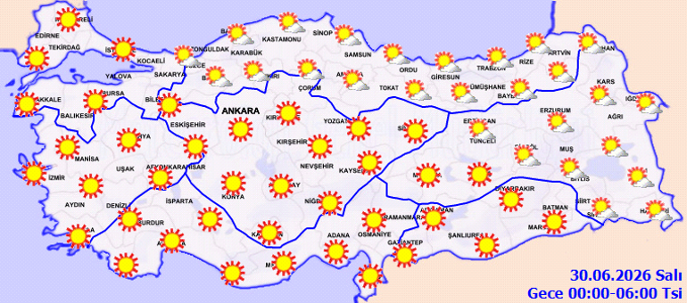 30 Haziran hava durumu haritaları: Sıcaklıklar artıyor, yağış beklenmiyor