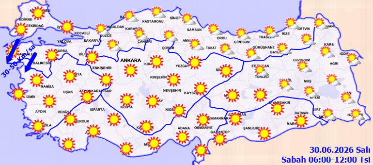 30 Haziran hava durumu haritaları: Sıcaklıklar artıyor, yağış beklenmiyor