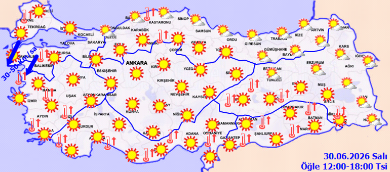 30 Haziran hava durumu haritaları: Sıcaklıklar artıyor, yağış beklenmiyor
