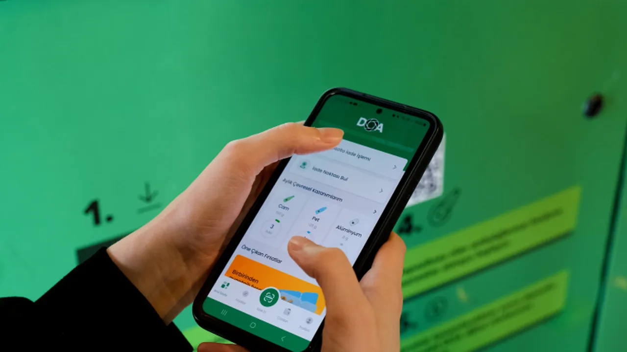 Bir kullanıcının DOA mobil uygulamasını telefon ekranında açtığı görülüyor.