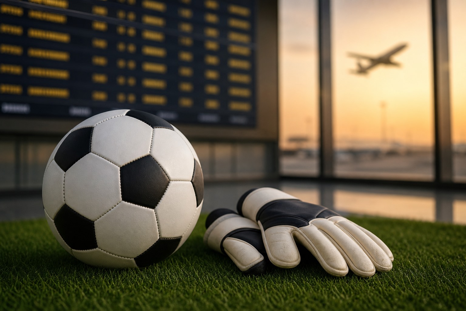 Futbol topu, kaleci eldivenleri ve transfer temasını anlatan temsili görsel.