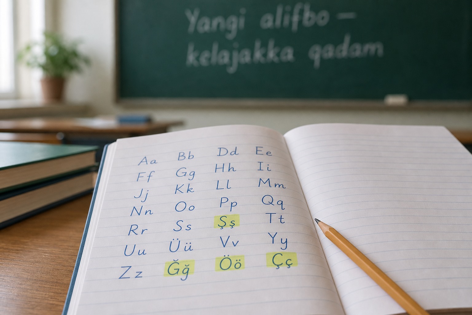 Latin alfabesine geçişi eğitim ortamı üzerinden anlatan temsili sınıf görseli.