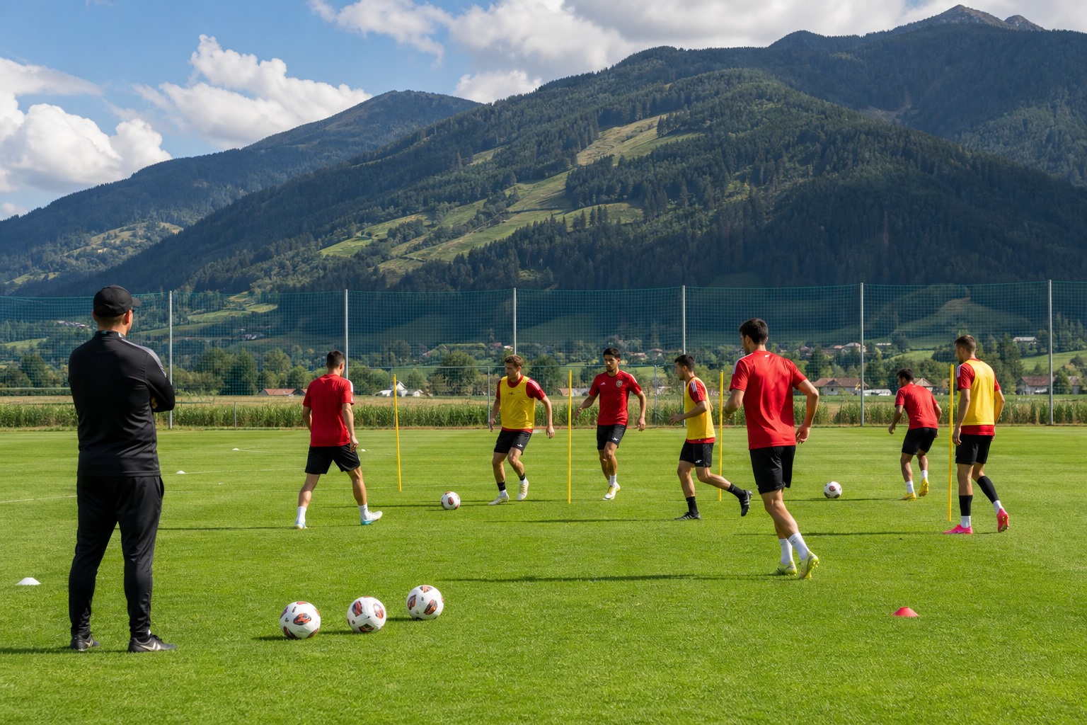 Avusturya’da yapılacak sezon öncesi futbol kampını temsil eden genel antrenman görseli.