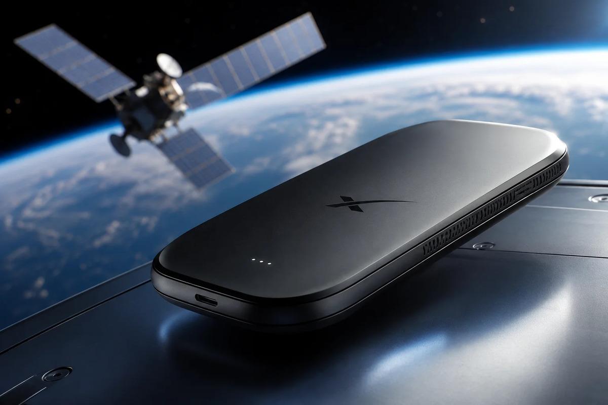 Uzay temalı bir arka planda SpaceX logosu taşıyan elde taşınabilir cihaz görseli.