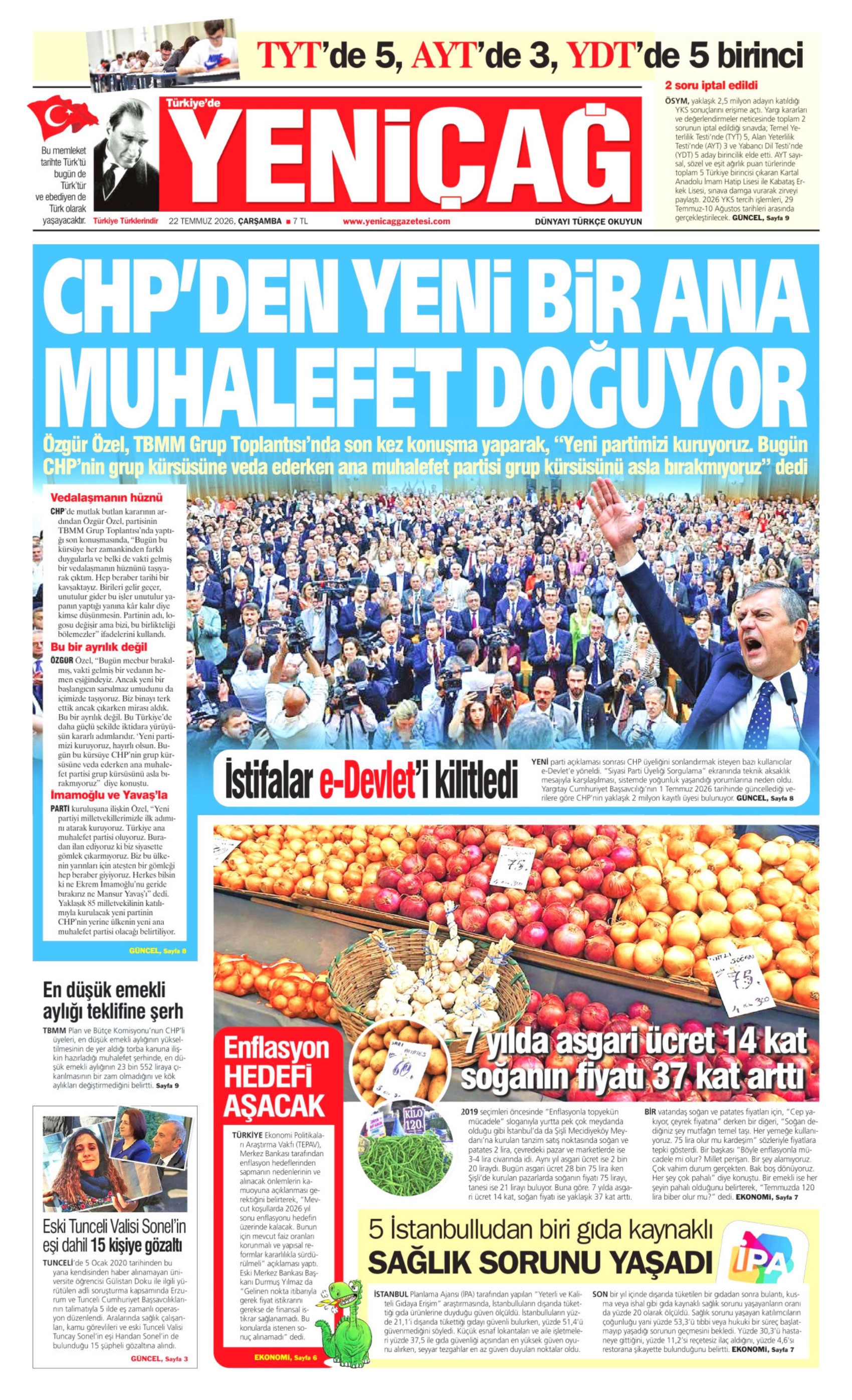 Gazeteler Özgür Özel'in CHP'ye vedasını nasıl gördü? (22 Temmuz 2026 gazete manşetleri)