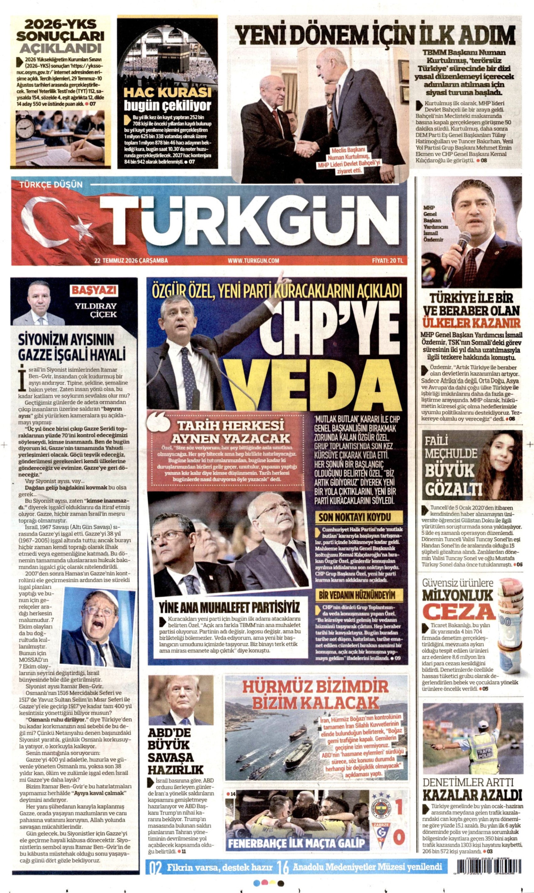 Gazeteler Özgür Özel'in CHP'ye vedasını nasıl gördü? (22 Temmuz 2026 gazete manşetleri)