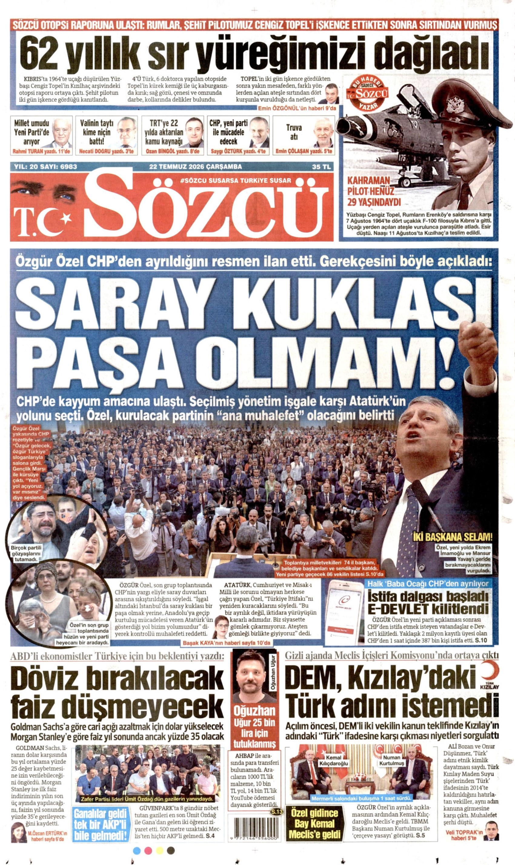 Gazeteler Özgür Özel'in CHP'ye vedasını nasıl gördü? (22 Temmuz 2026 gazete manşetleri)