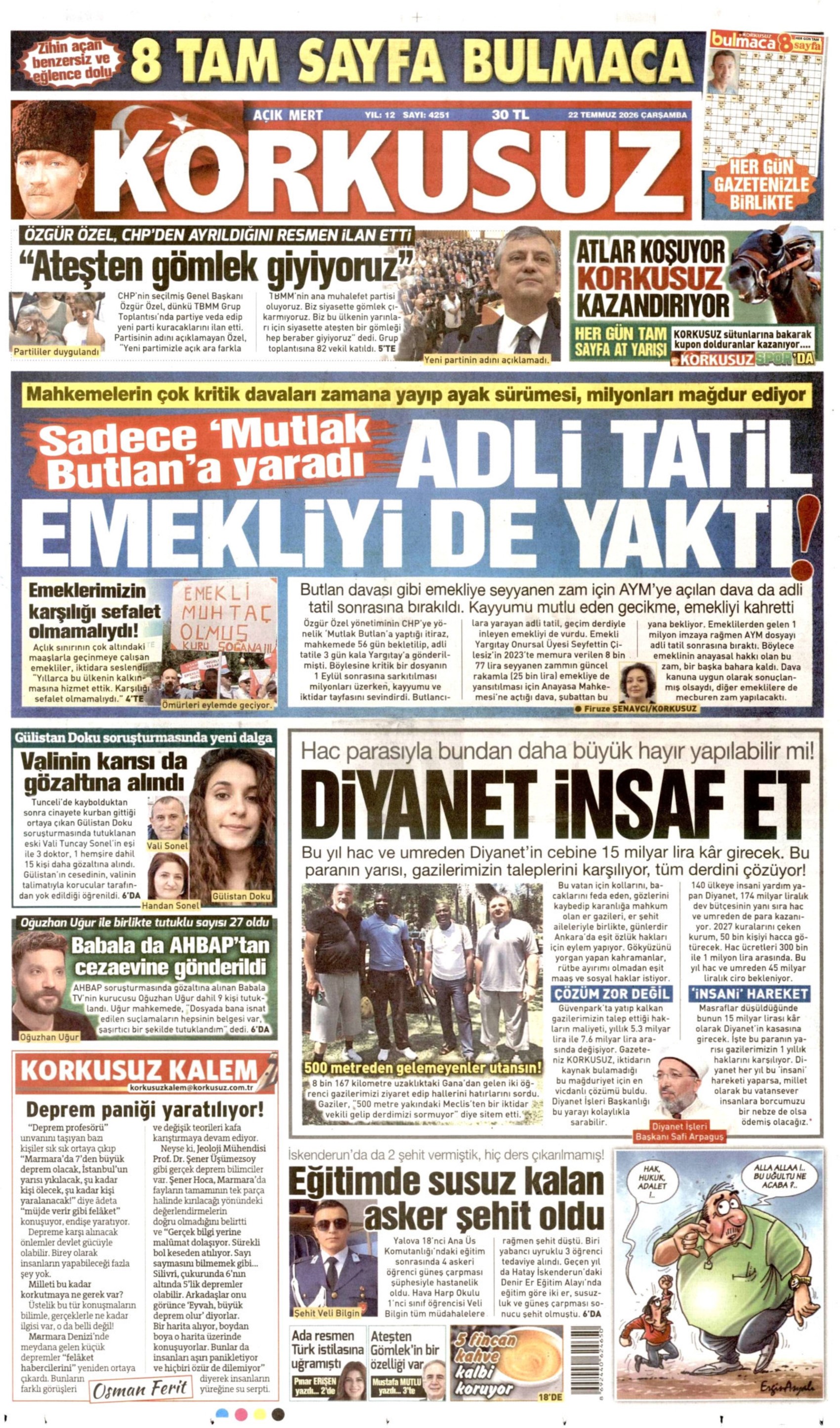 Gazeteler Özgür Özel'in CHP'ye vedasını nasıl gördü? (22 Temmuz 2026 gazete manşetleri)