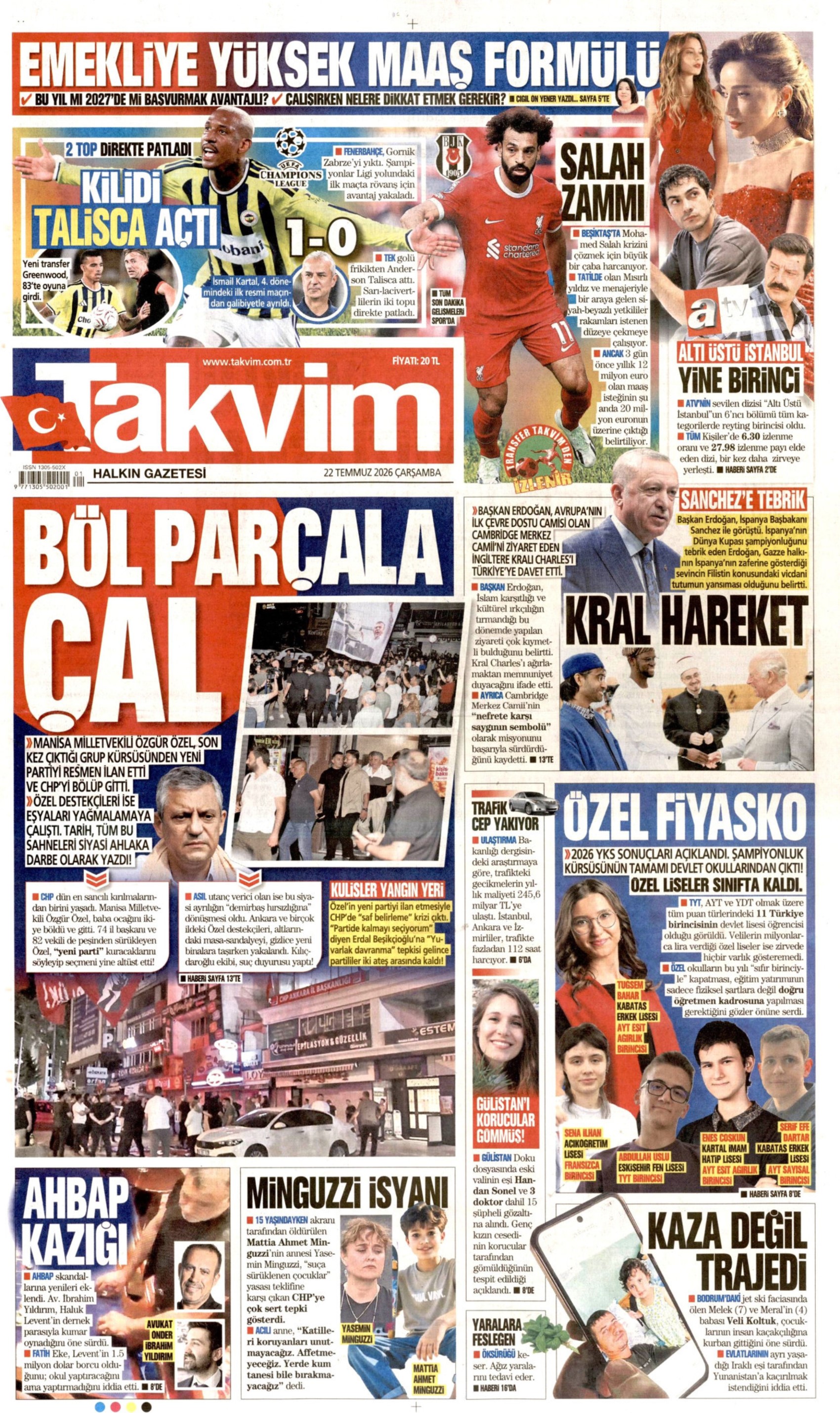 Gazeteler Özgür Özel'in CHP'ye vedasını nasıl gördü? (22 Temmuz 2026 gazete manşetleri)