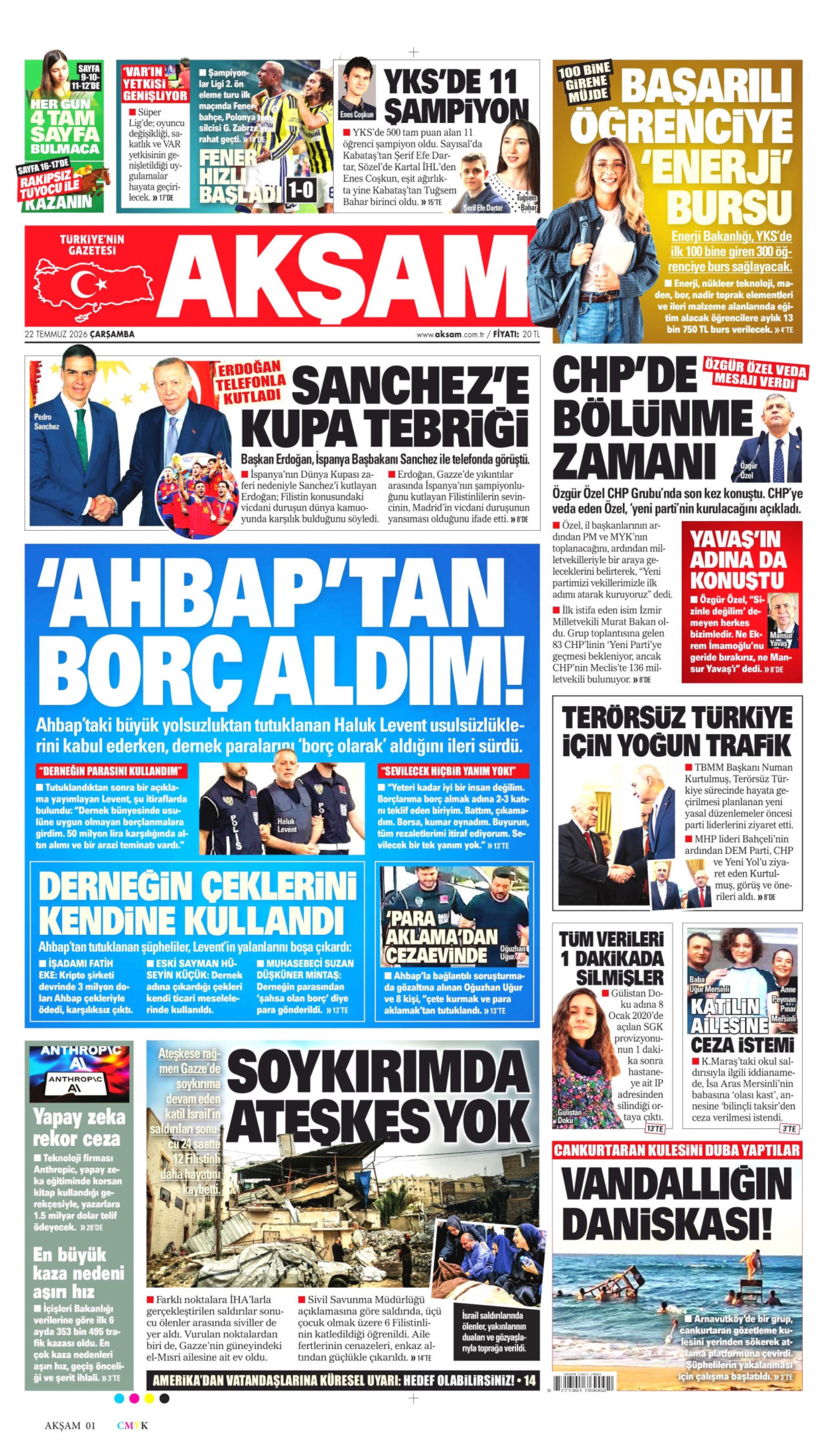 Gazeteler Özgür Özel'in CHP'ye vedasını nasıl gördü? (22 Temmuz 2026 gazete manşetleri)