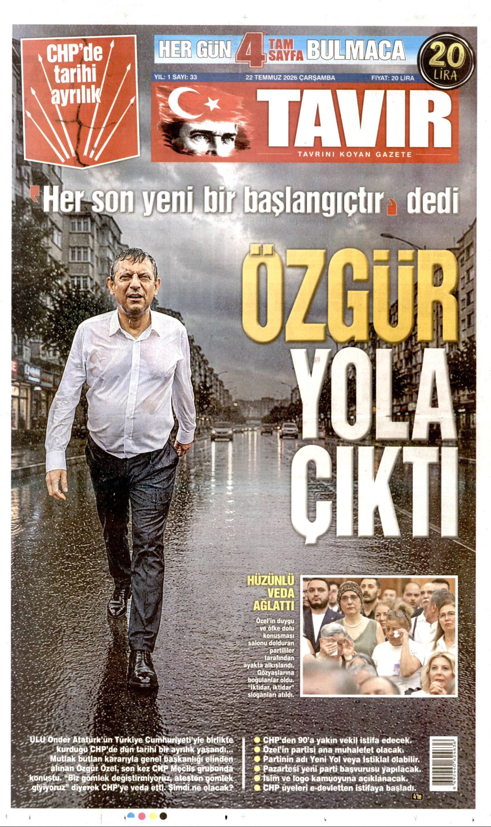 Gazeteler Özgür Özel'in CHP'ye vedasını nasıl gördü? (22 Temmuz 2026 gazete manşetleri)