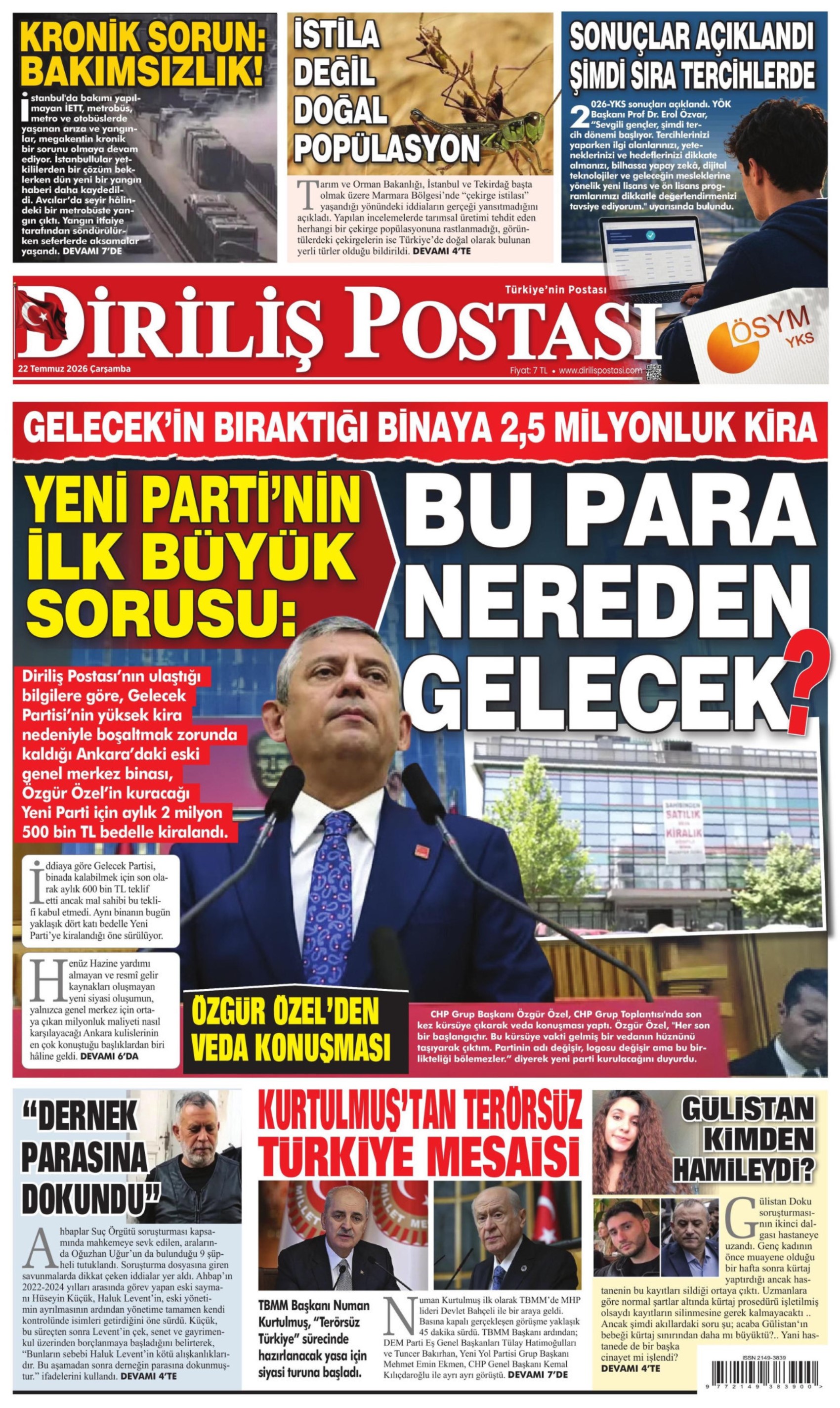 Gazeteler Özgür Özel'in CHP'ye vedasını nasıl gördü? (22 Temmuz 2026 gazete manşetleri)