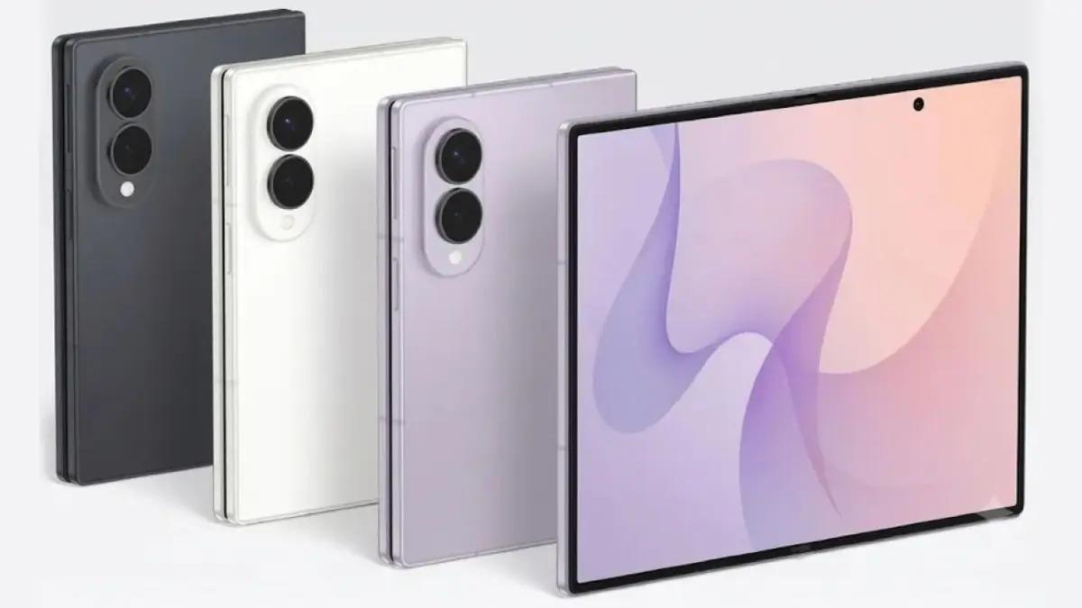 Farklı renk seçenekleriyle gösterilen katlanabilir Samsung telefon modelleri.