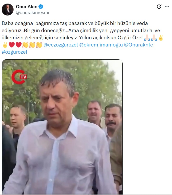 Onur Akın’ın CHP’den ayrıldığını duyurduğu sosyal medya paylaşımı.