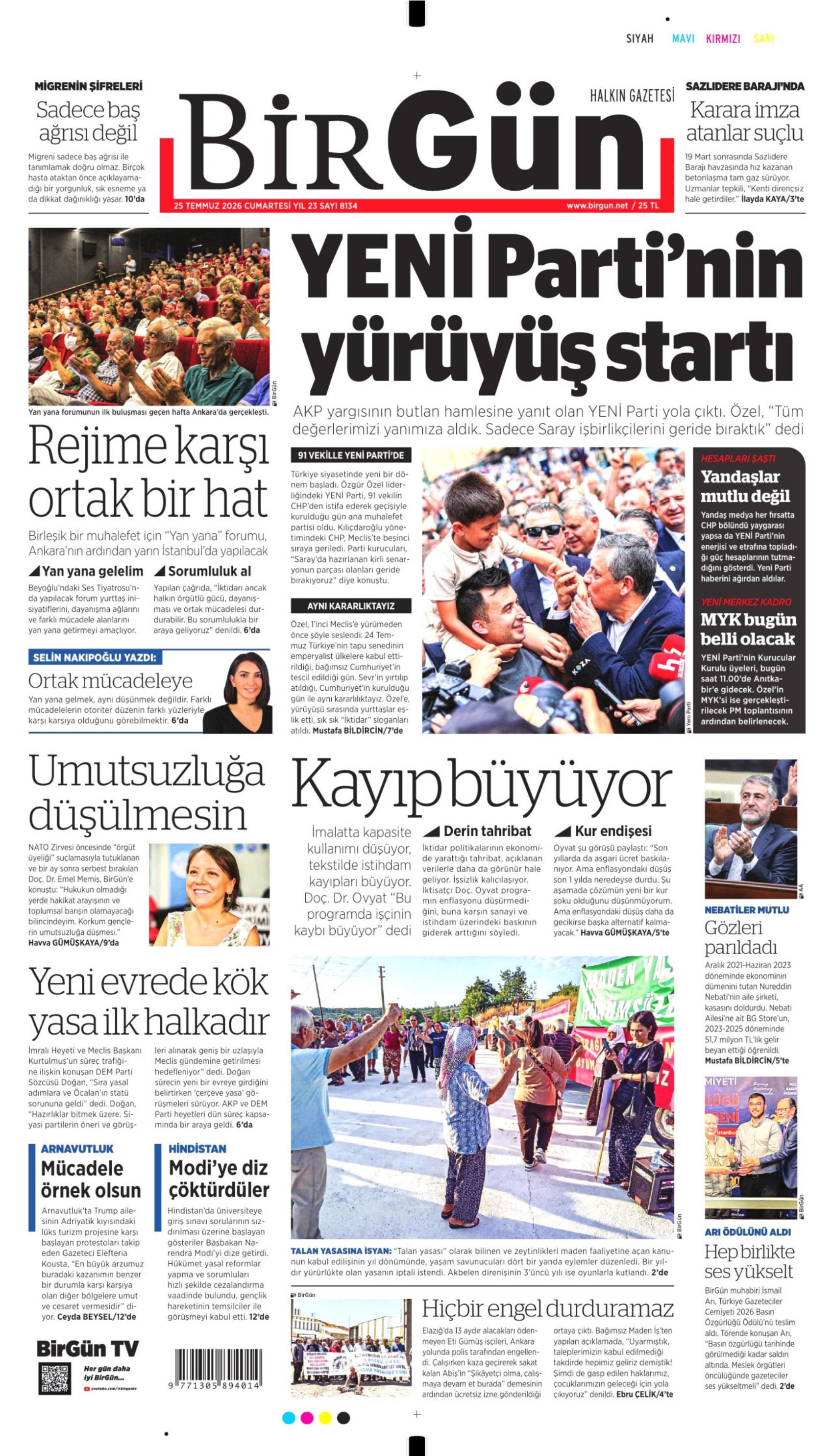 Gazeteler, Özgür Özel'in kurduğu YENİ Parti'yi nasıl gördü? (25 Temmuz 2026 gazete manşetleri)