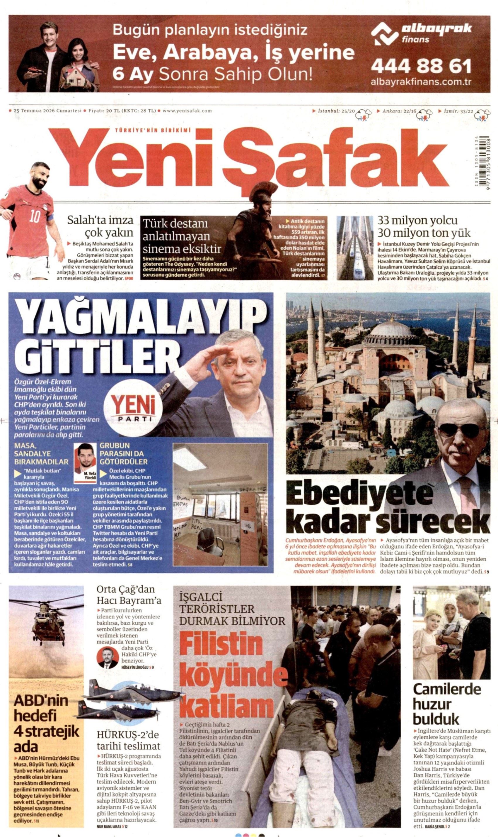 Gazeteler, Özgür Özel'in kurduğu YENİ Parti'yi nasıl gördü? (25 Temmuz 2026 gazete manşetleri)