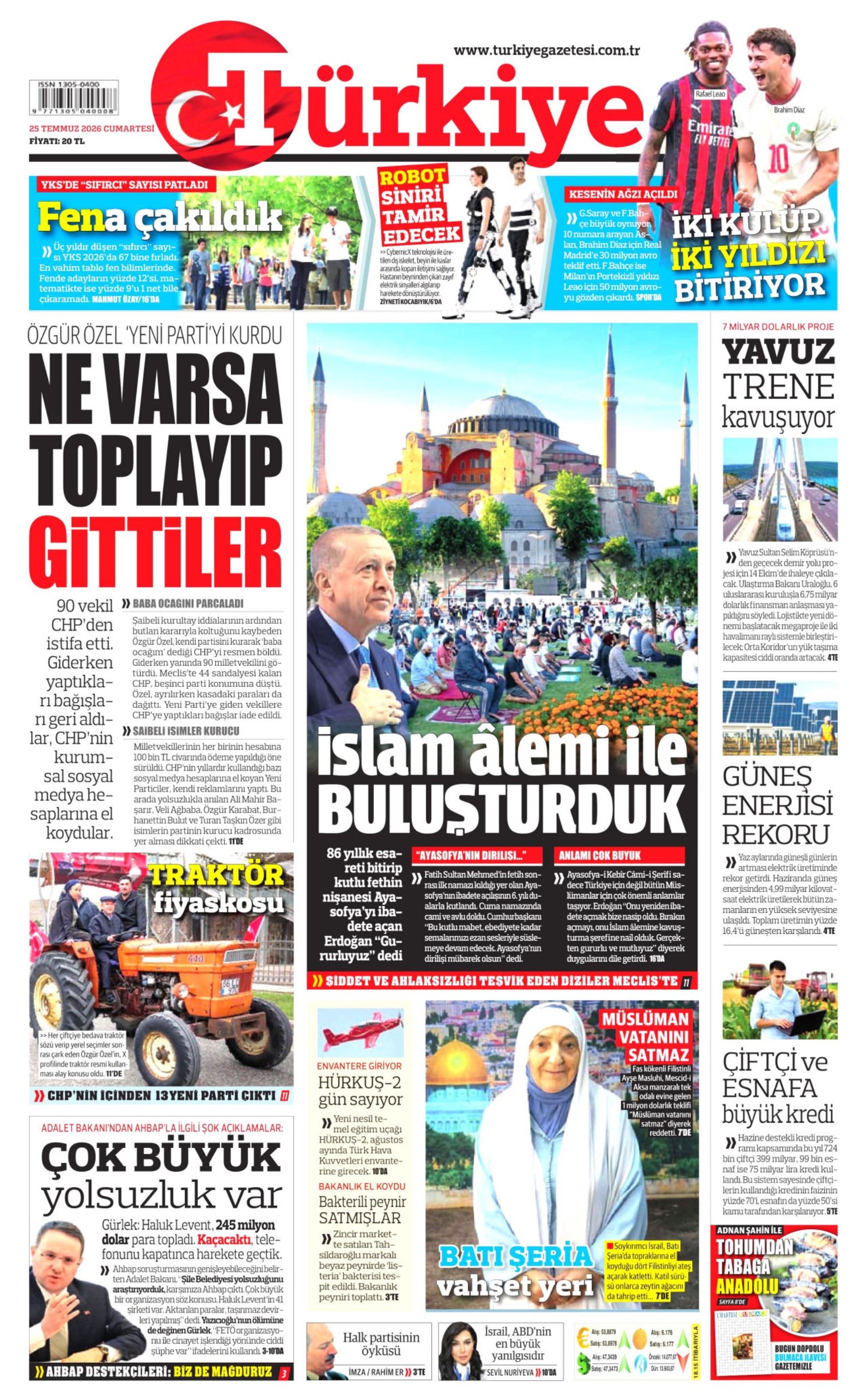 Gazeteler, Özgür Özel'in kurduğu YENİ Parti'yi nasıl gördü? (25 Temmuz 2026 gazete manşetleri)
