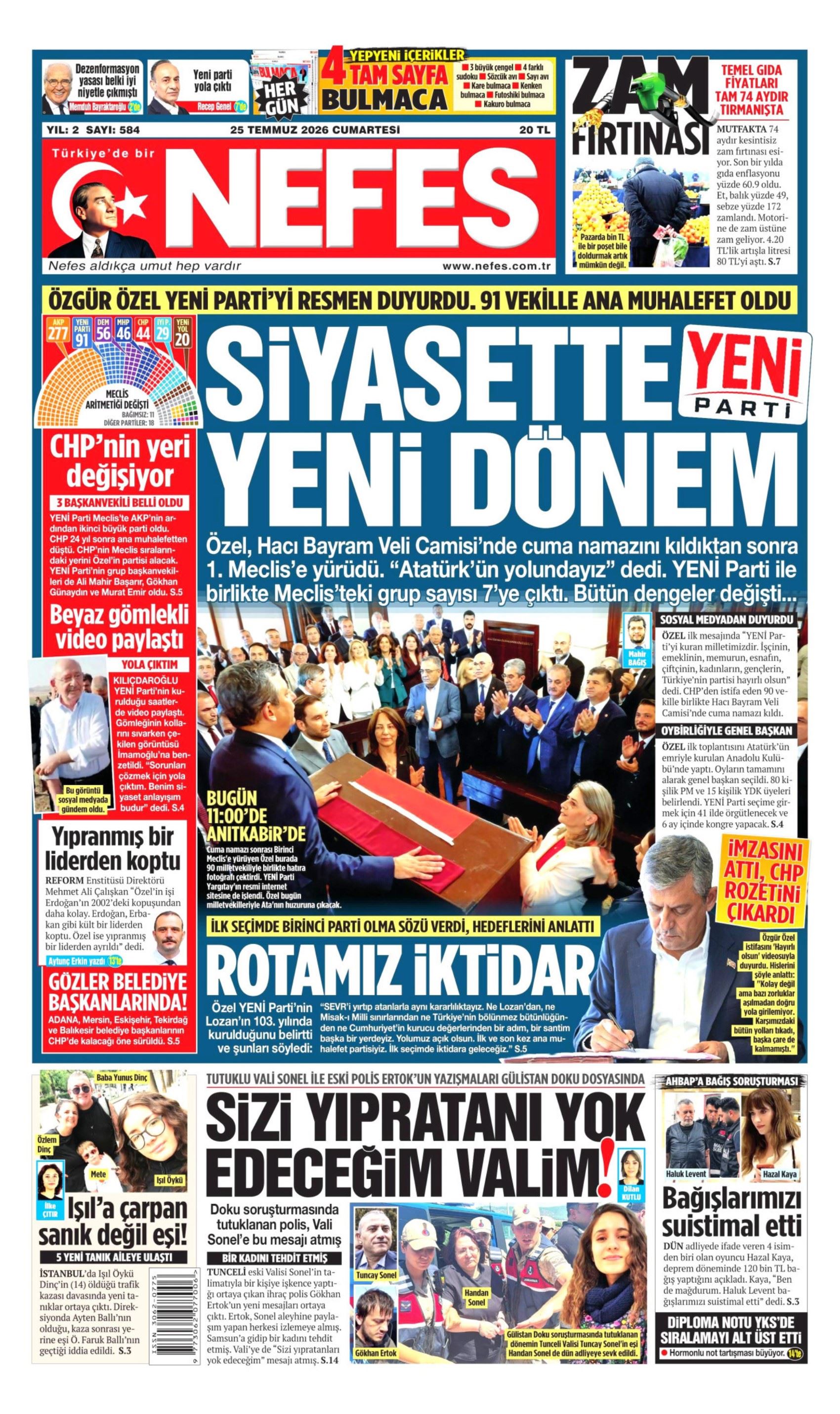 Gazeteler, Özgür Özel'in kurduğu YENİ Parti'yi nasıl gördü? (25 Temmuz 2026 gazete manşetleri)