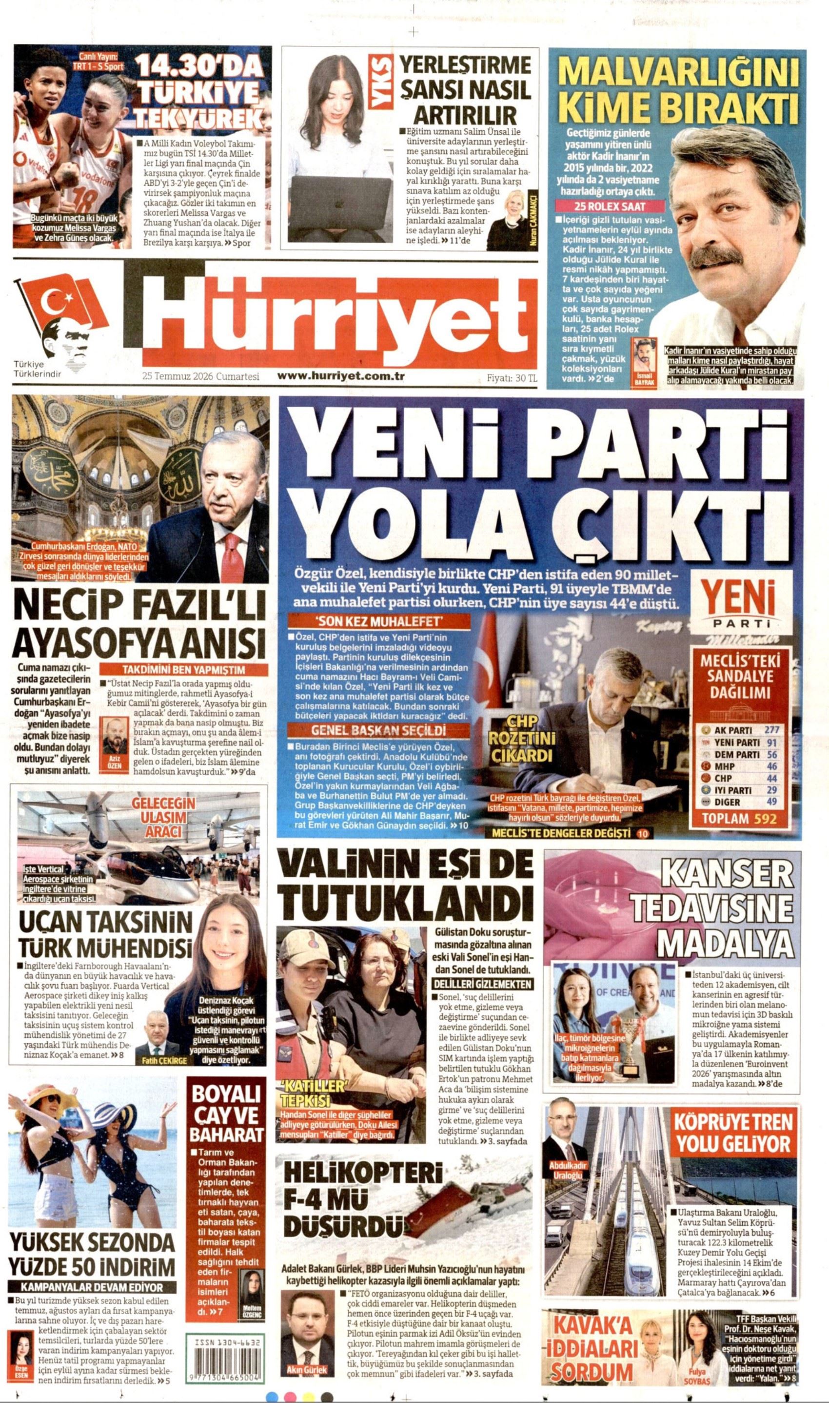 Gazeteler, Özgür Özel'in kurduğu YENİ Parti'yi nasıl gördü? (25 Temmuz 2026 gazete manşetleri)