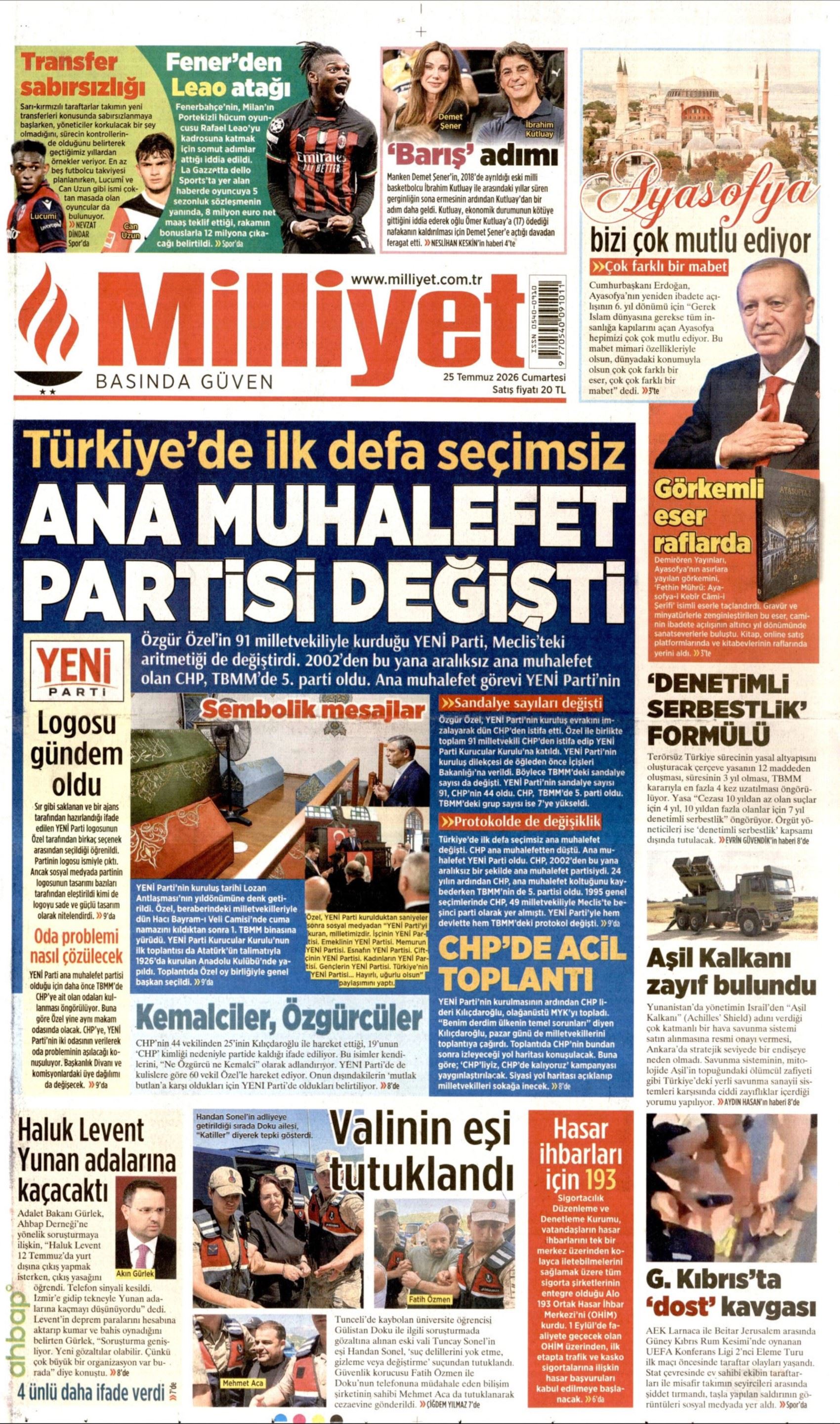 Gazeteler, Özgür Özel'in kurduğu YENİ Parti'yi nasıl gördü? (25 Temmuz 2026 gazete manşetleri)