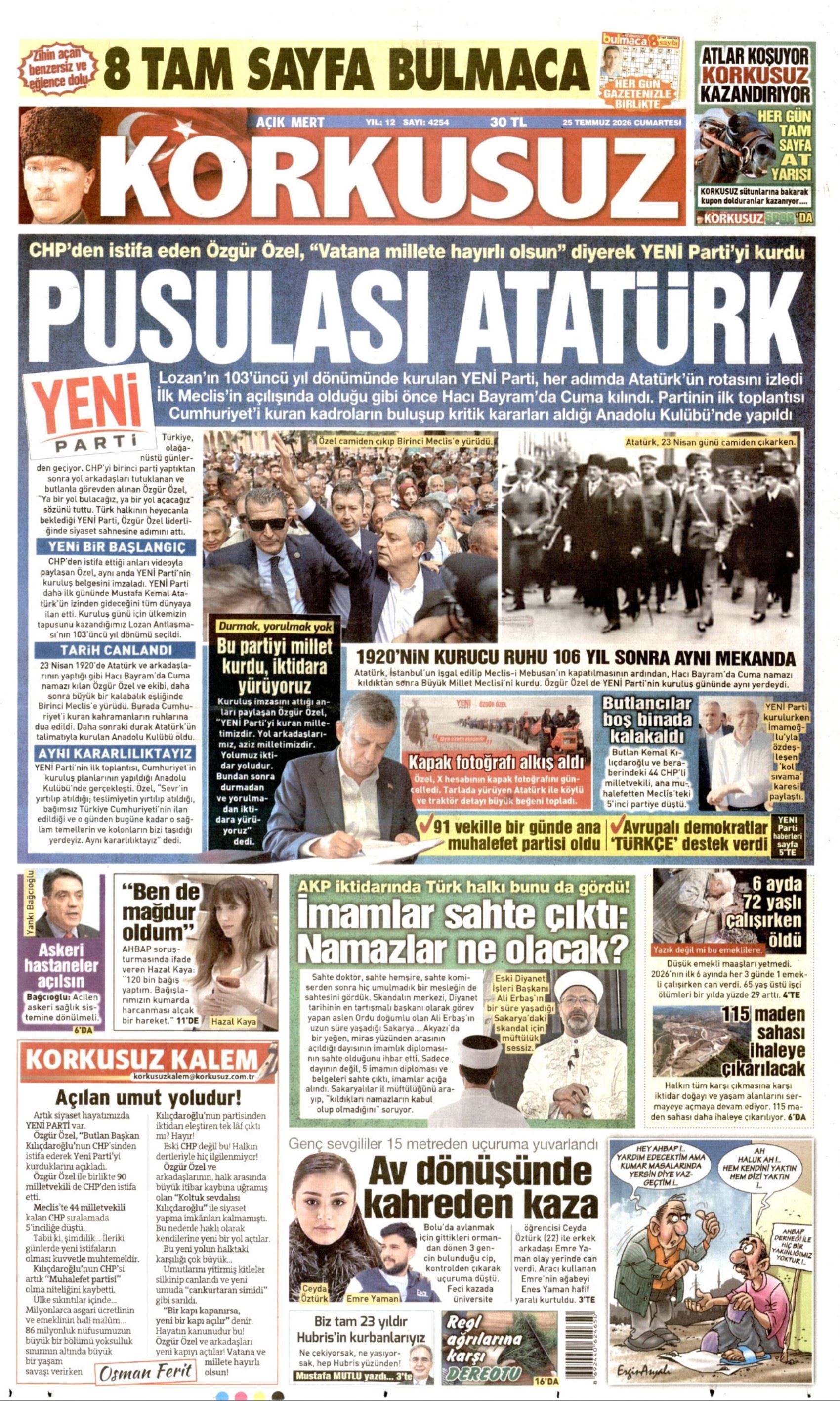 Gazeteler, Özgür Özel'in kurduğu YENİ Parti'yi nasıl gördü? (25 Temmuz 2026 gazete manşetleri)