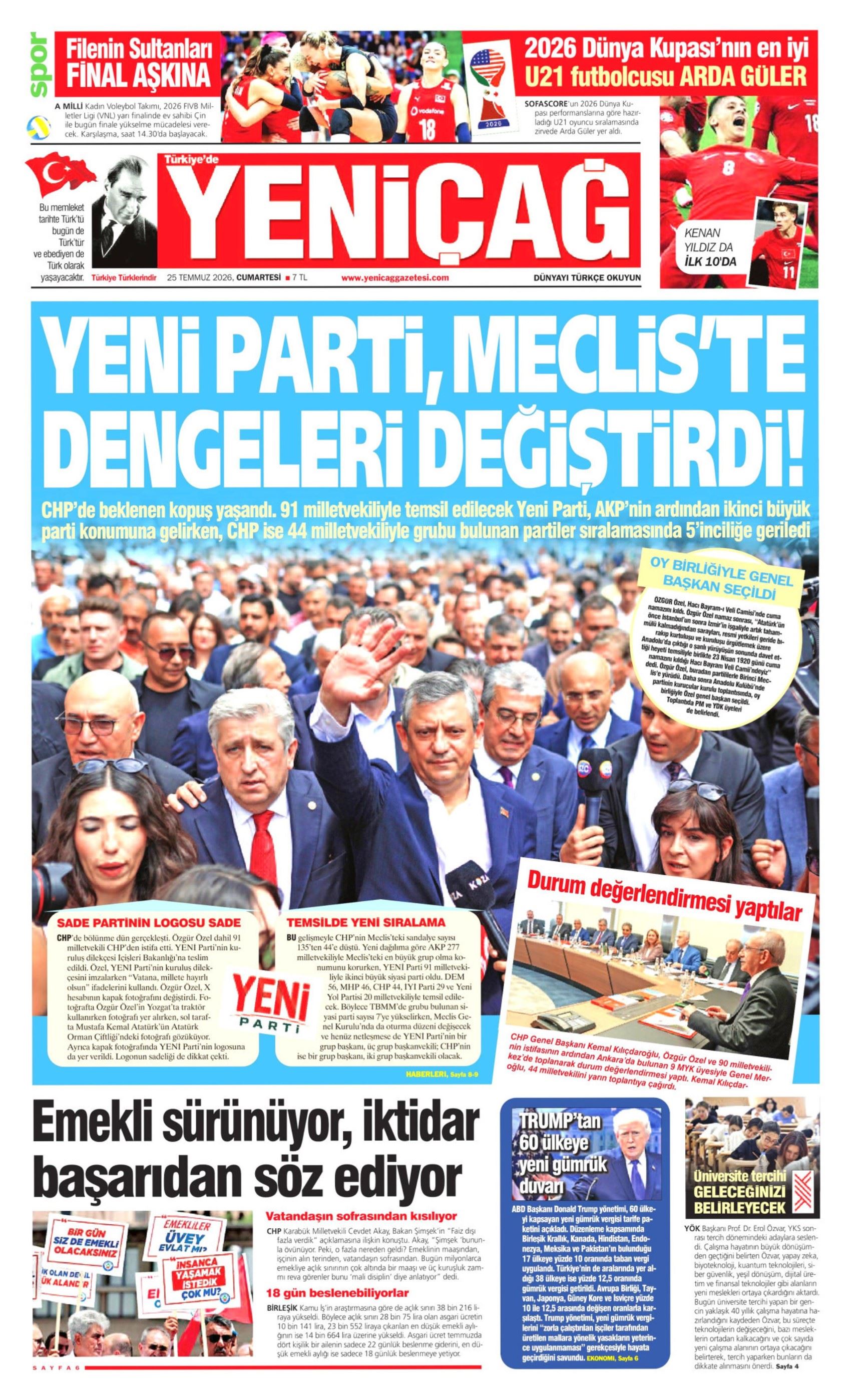 Gazeteler, Özgür Özel'in kurduğu YENİ Parti'yi nasıl gördü? (25 Temmuz 2026 gazete manşetleri)