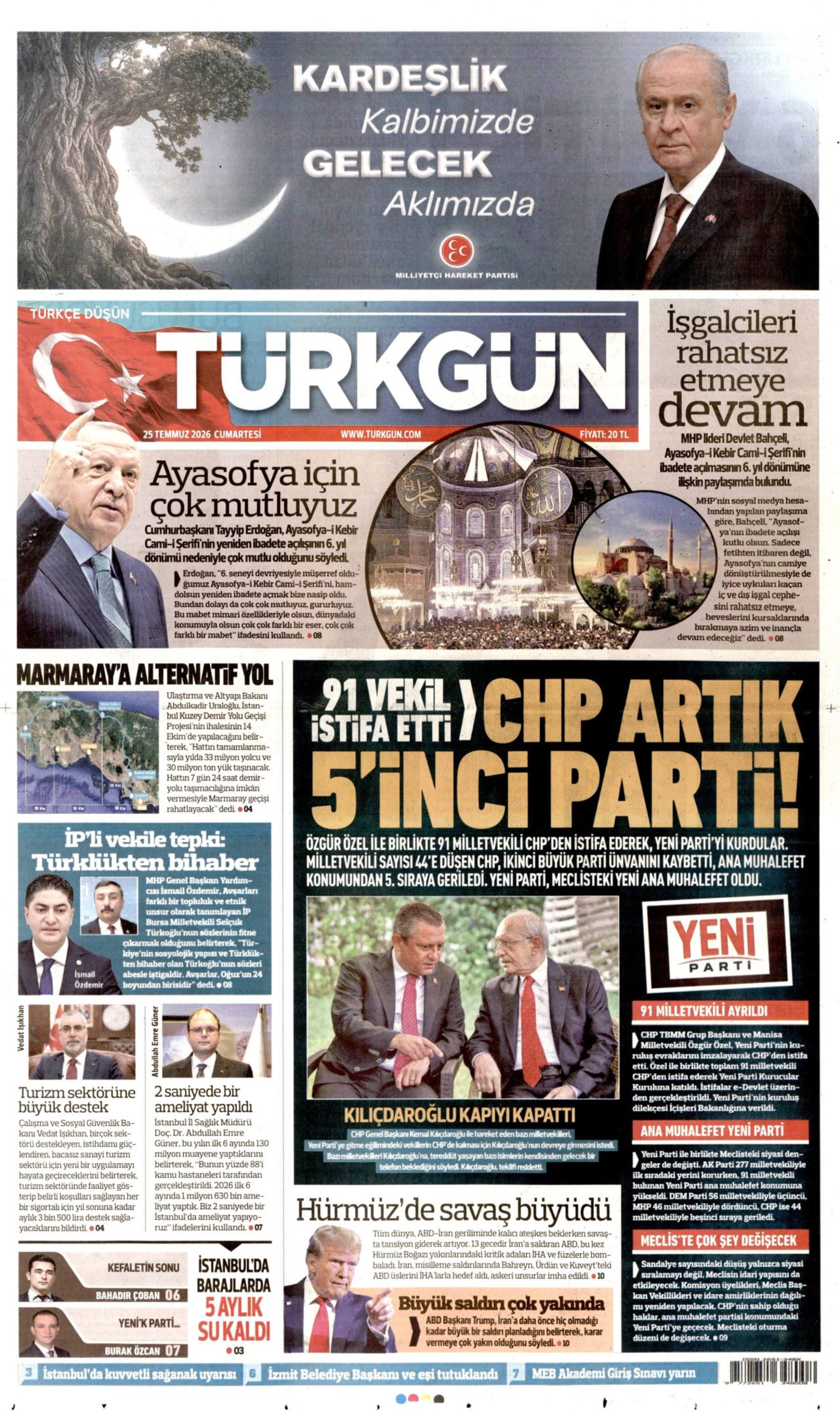 Gazeteler, Özgür Özel'in kurduğu YENİ Parti'yi nasıl gördü? (25 Temmuz 2026 gazete manşetleri)