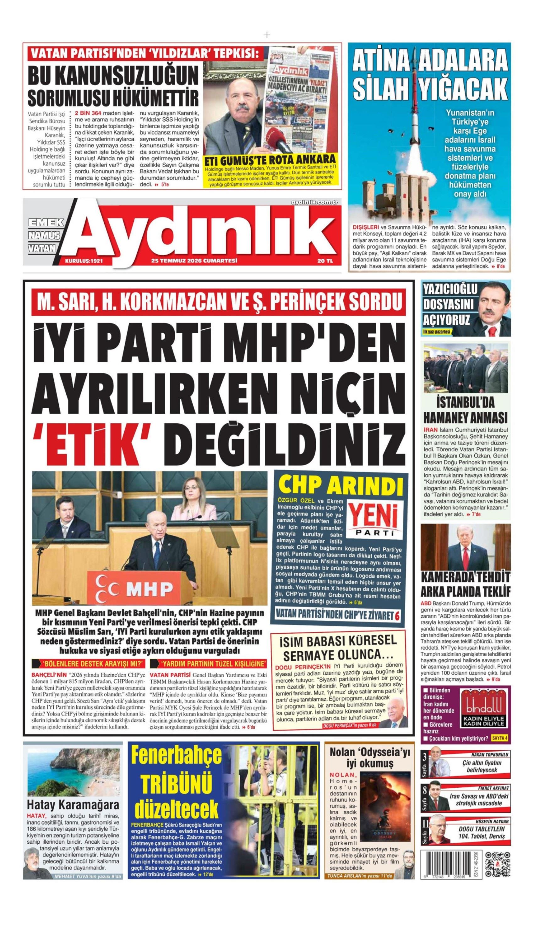 Gazeteler, Özgür Özel'in kurduğu YENİ Parti'yi nasıl gördü? (25 Temmuz 2026 gazete manşetleri)