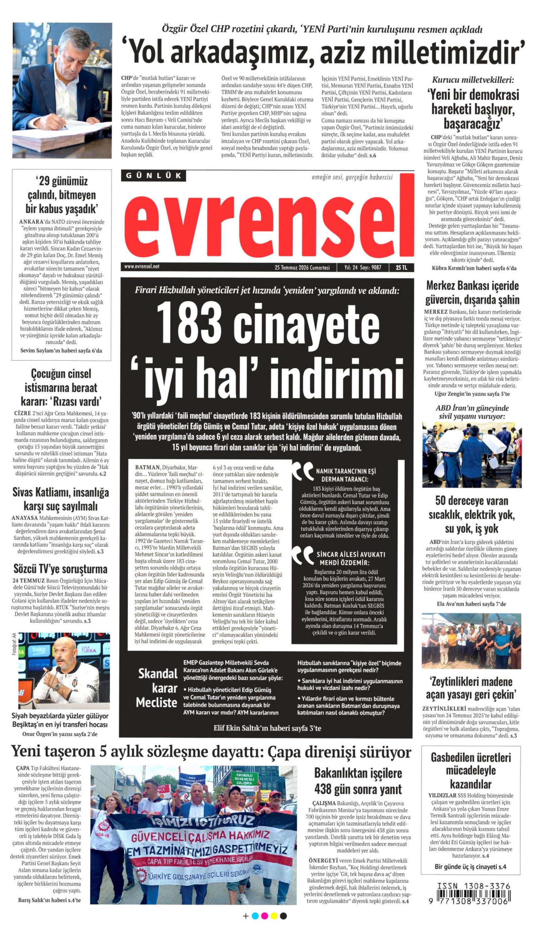 Gazeteler, Özgür Özel'in kurduğu YENİ Parti'yi nasıl gördü? (25 Temmuz 2026 gazete manşetleri)