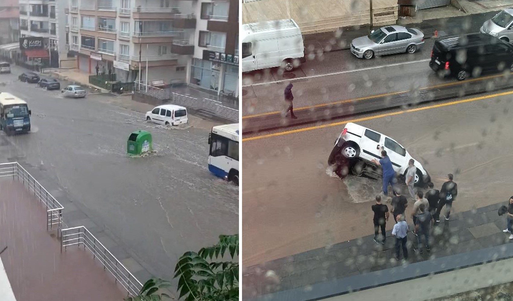 Ankara sağanak yağışa teslim oldu: Otomobiller sürüklendi, çöken yola araç düştü, iş yerlerini su bastı