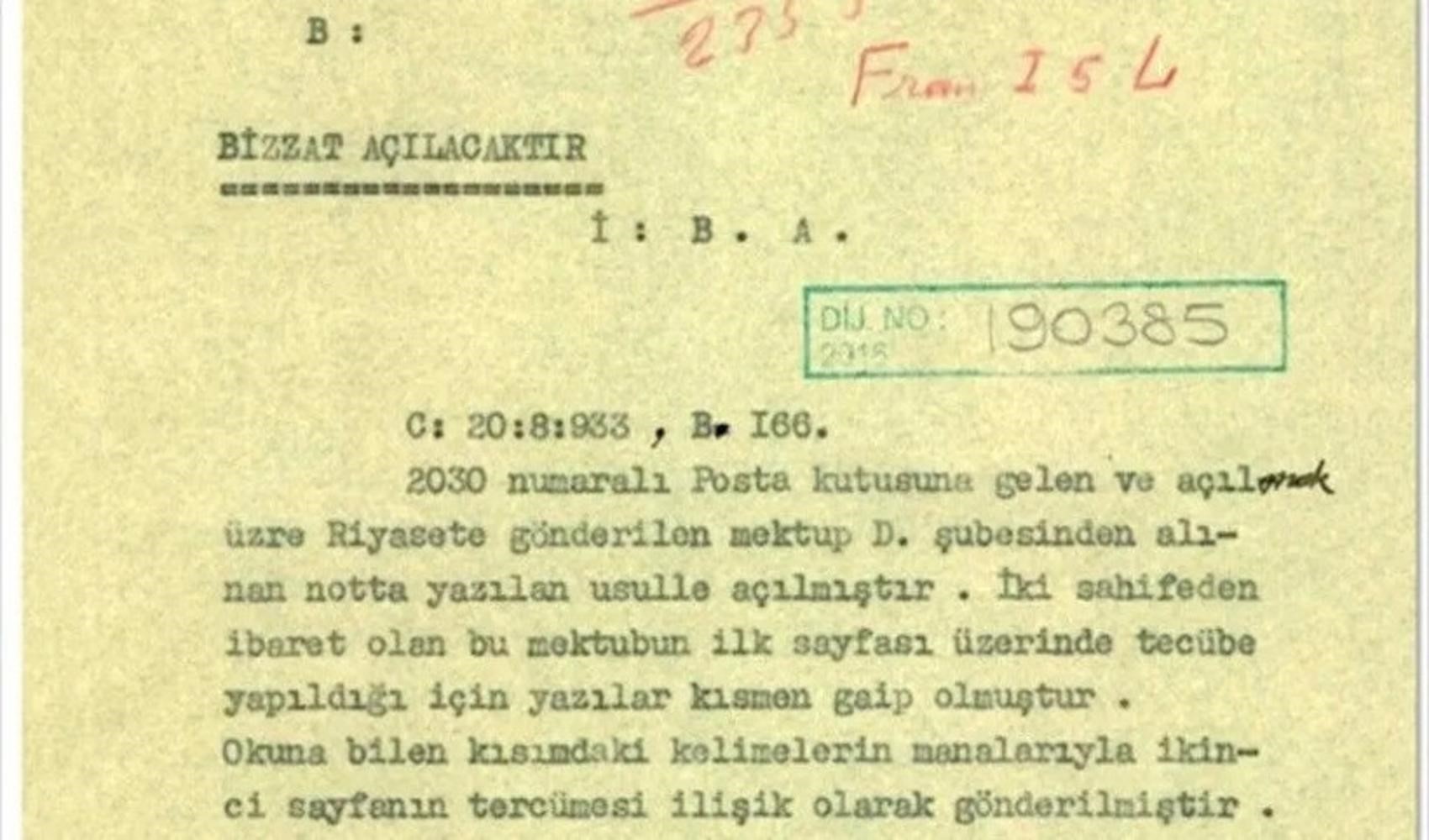 MİT’ten 1933 tarihli arşiv belgesi: Gizli mektupların nasıl açıldığı ve deşifre edildiği paylaşıldı