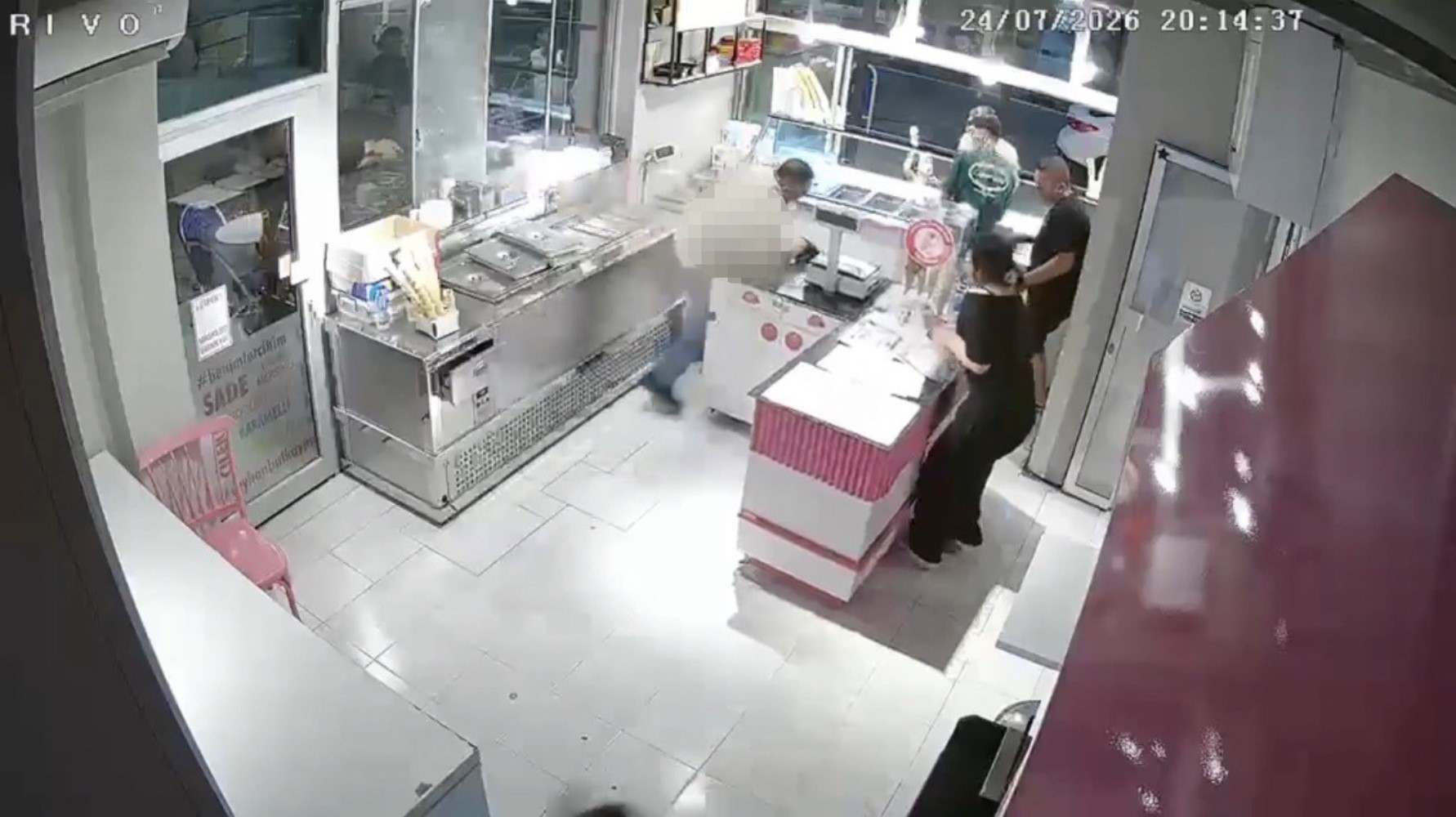 He waved at the person on the mobile phone, then killed the ice cream vendor