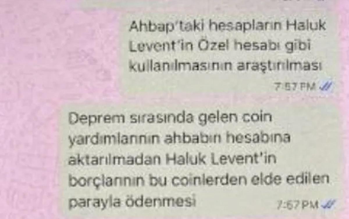 Dosyaya yansıdığı belirtilen WhatsApp mesajlarında Ahbap hesapları ve coin yardımlarıyla ilgili ifadeler yer alıyor.