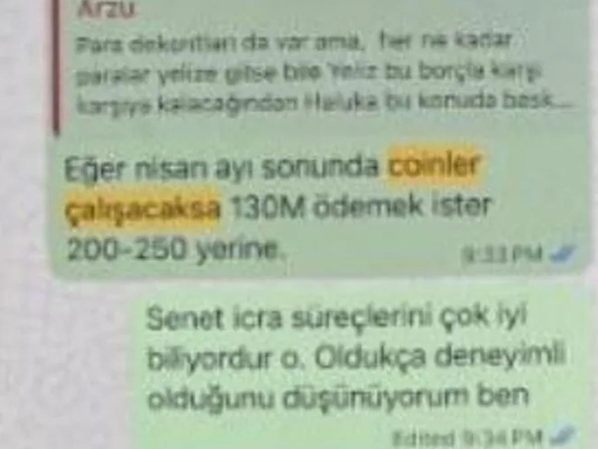 WhatsApp konuşması görüntüsünde coinler çözüldüğünde ödeme yapılacağına ilişkin ifadeler görülüyor.