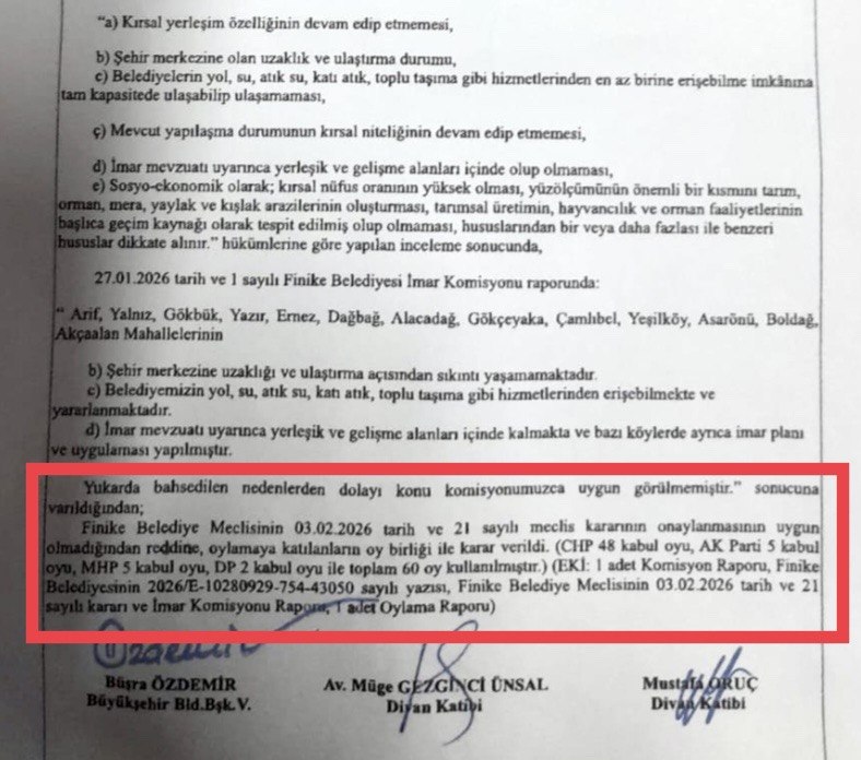 Kırsal mahalle kararlarına ilişkin olduğu görülen resmi belge fotoğrafı.