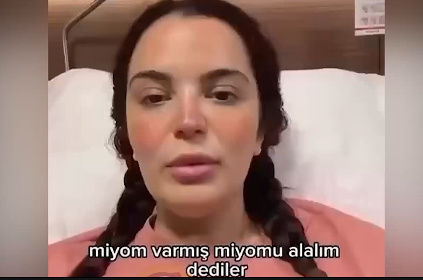 Aslı Bekiroğlu’nun hastane yatağında konuştuğu videodan bir kare.