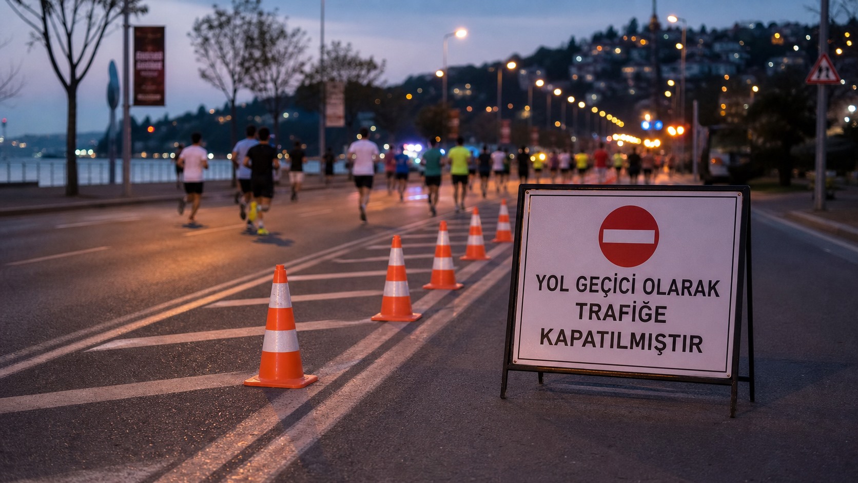 Sarıyer’de gece koşusu nedeniyle uygulanan geçici trafik düzenlemesini temsil eden görsel.
