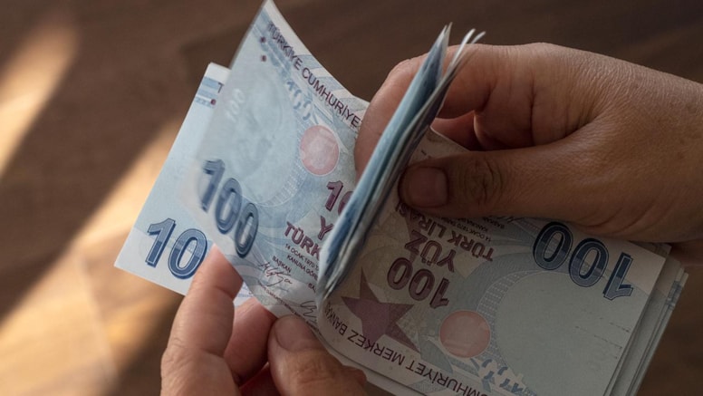 Bir kişinin elinde Türk lirası banknotlarını saydığı görüntü.