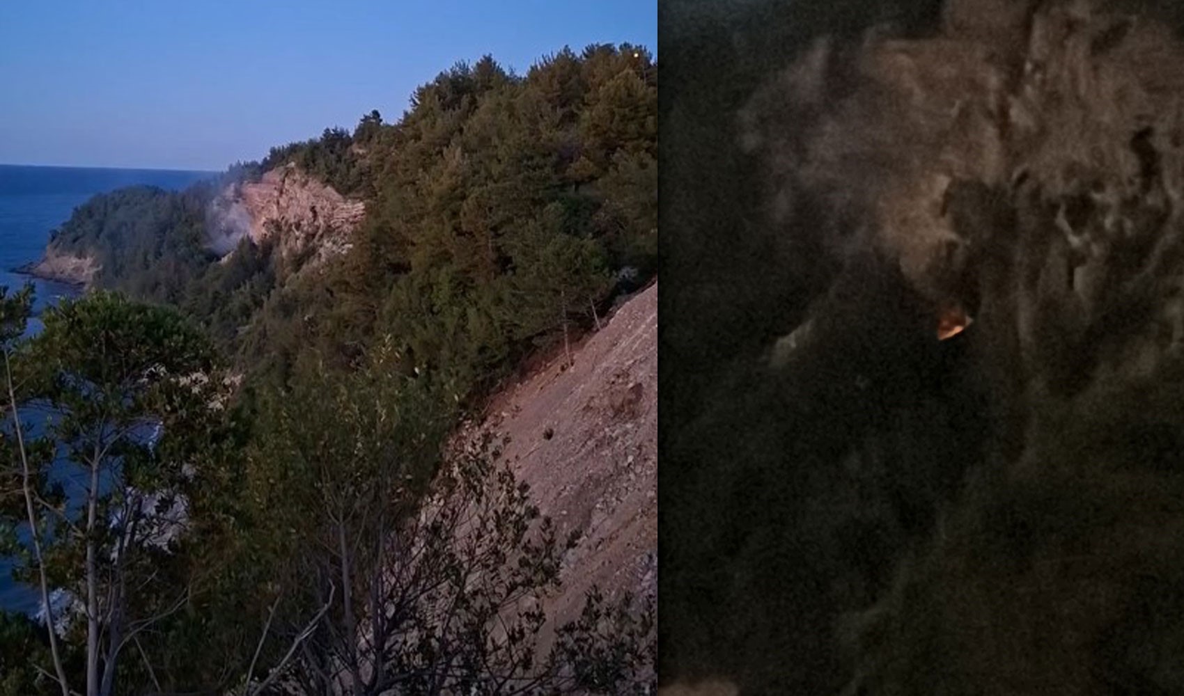 Ormanlık alana düşen yabancı cismin patlaması sonucu yangın çıktı