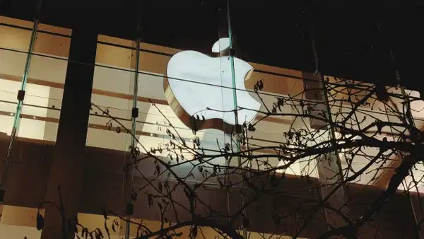 Gece vakti aydınlatılmış Apple mağazası logosu